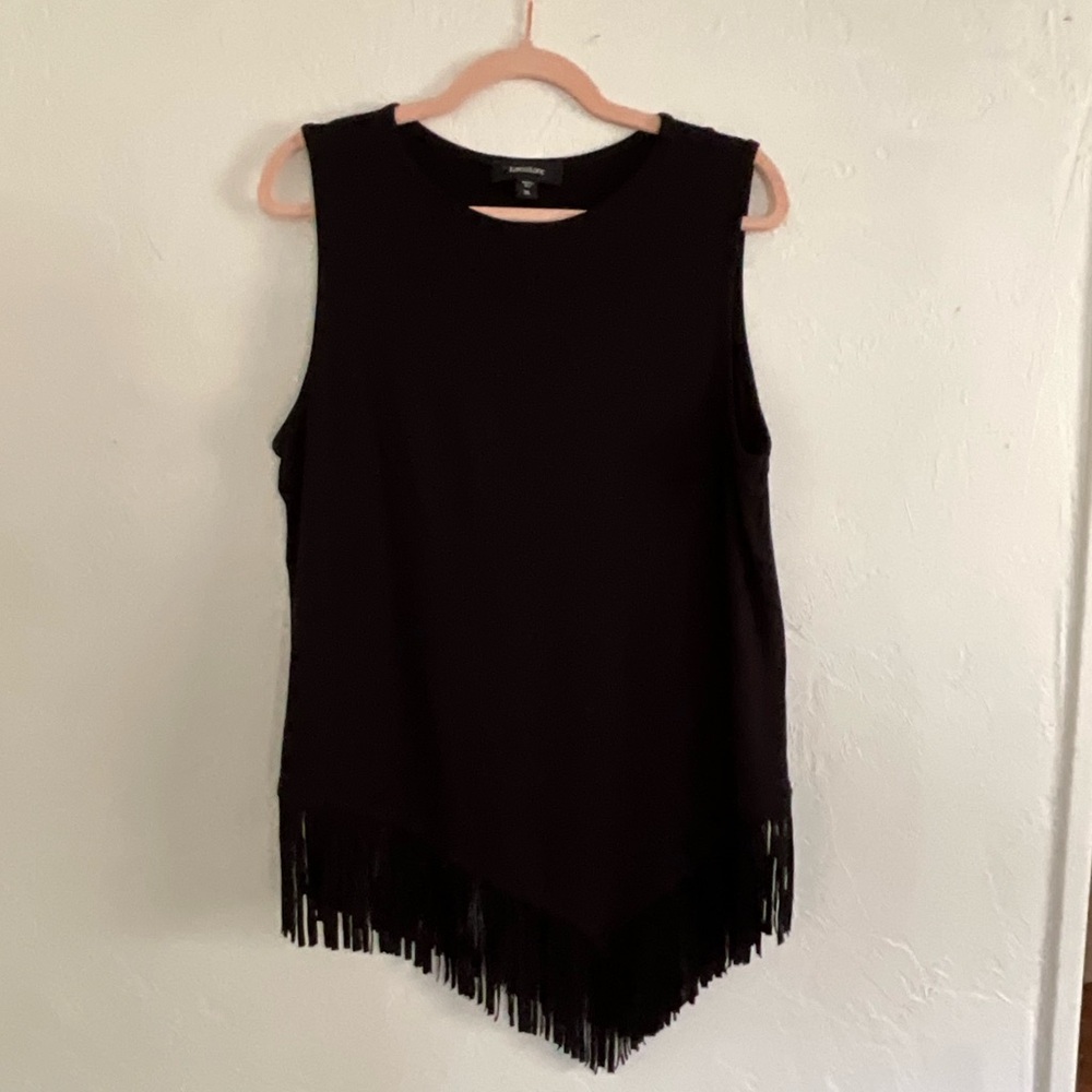 Karen Kane Black Fringe Asymmetrical Hem Tank Top XL - Picture 2 of 8